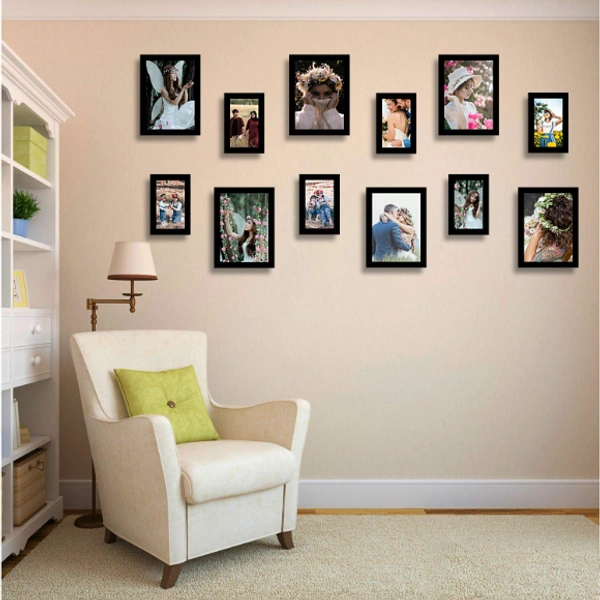 ABHINAVA ONLINE Abhinava Synthetic Wood Photo Frames for Wall & Table - Set of 12 - 6"x 8" & 4"x 6", BLACK